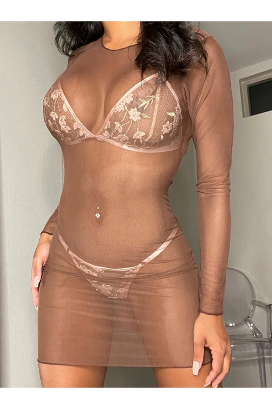 Chocolate Mesh Mini Dress - NinaDoesTheMost